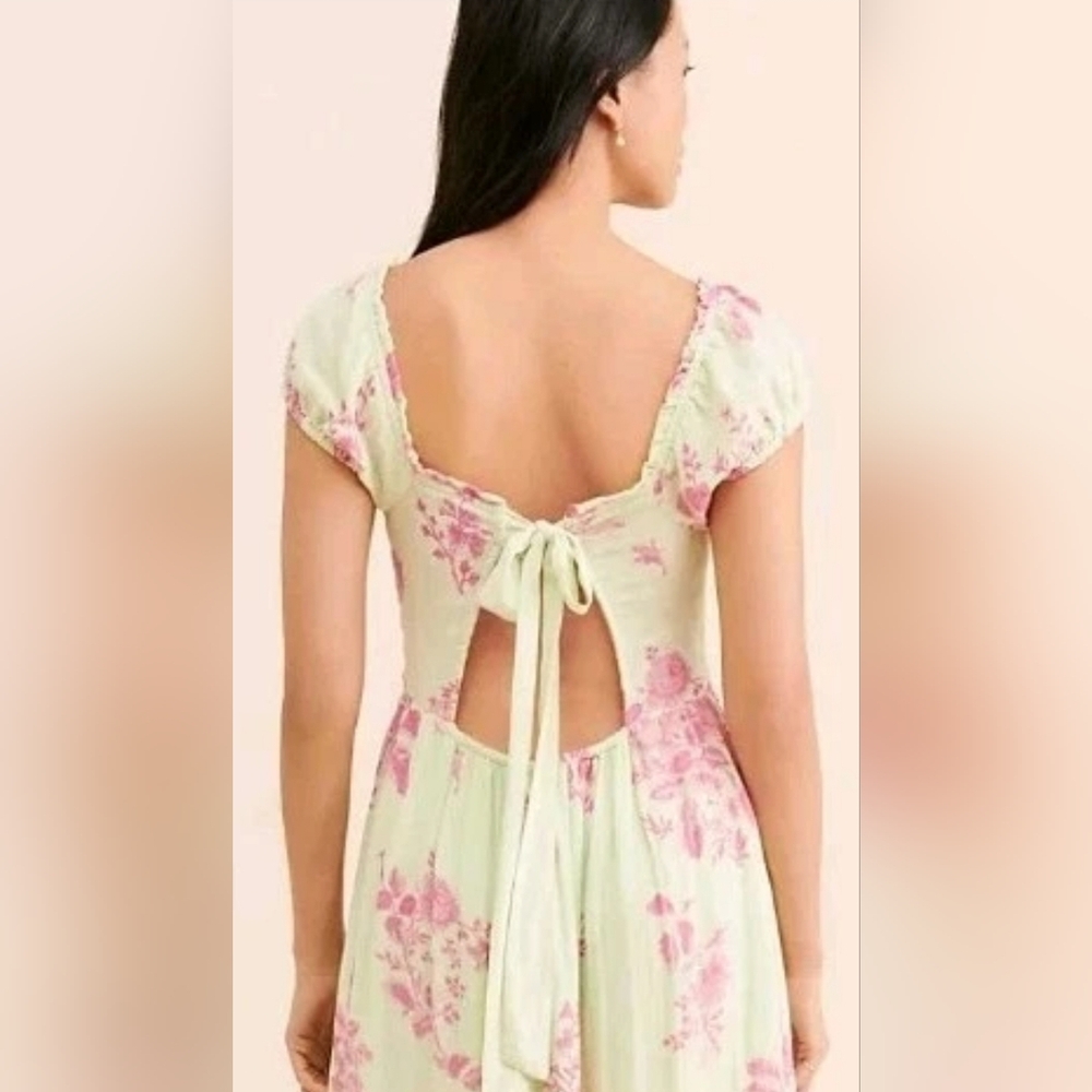 Free People Cream and Pink Sundress with Sweetheart Neckline Size M - Picture 4 of 14